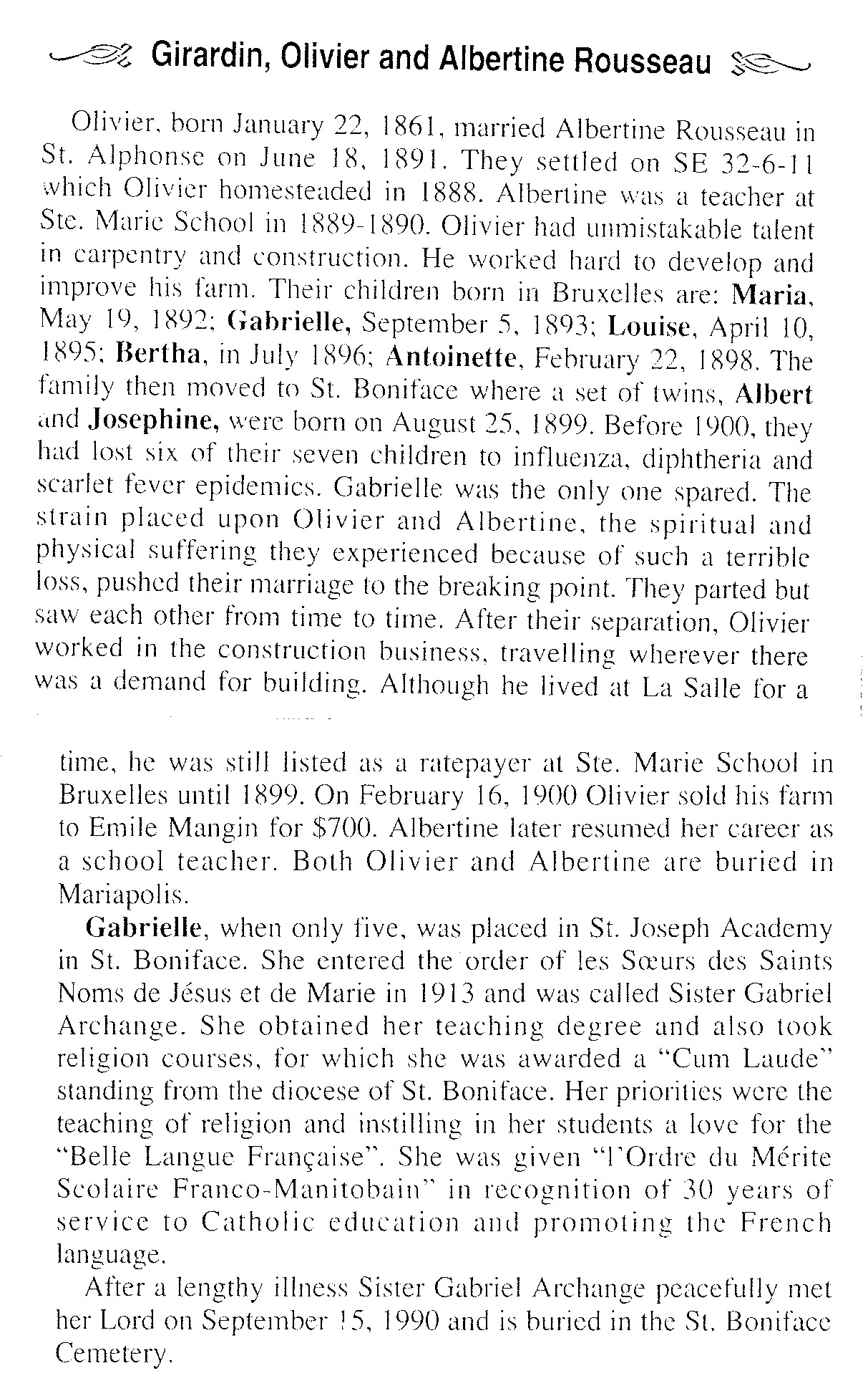 Albertine (Rousseau) Girardin Family History 